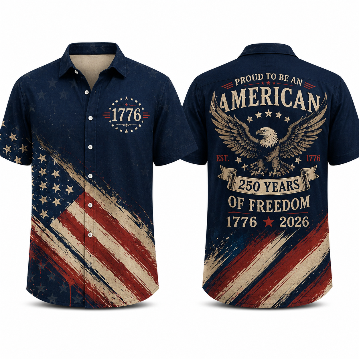 Vintage 250 Years American Flag Hawaiian Shirt, 1776–2026 Patriotic Eagle Shirt, Usa Freedom Aop Hawaii Shirt