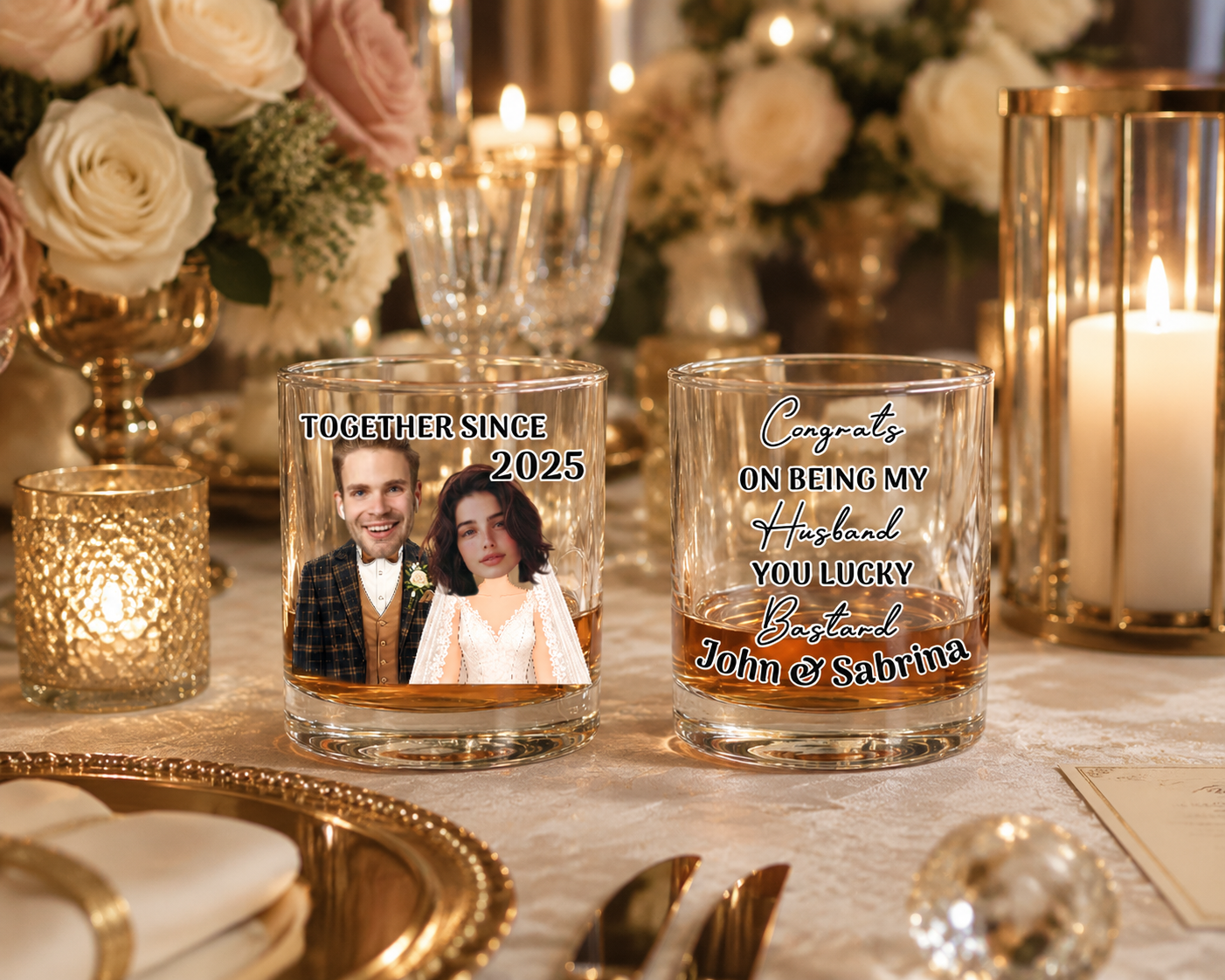 Gift For Husband You Lucky Bastard - Personalized Photo Whiskey Glass