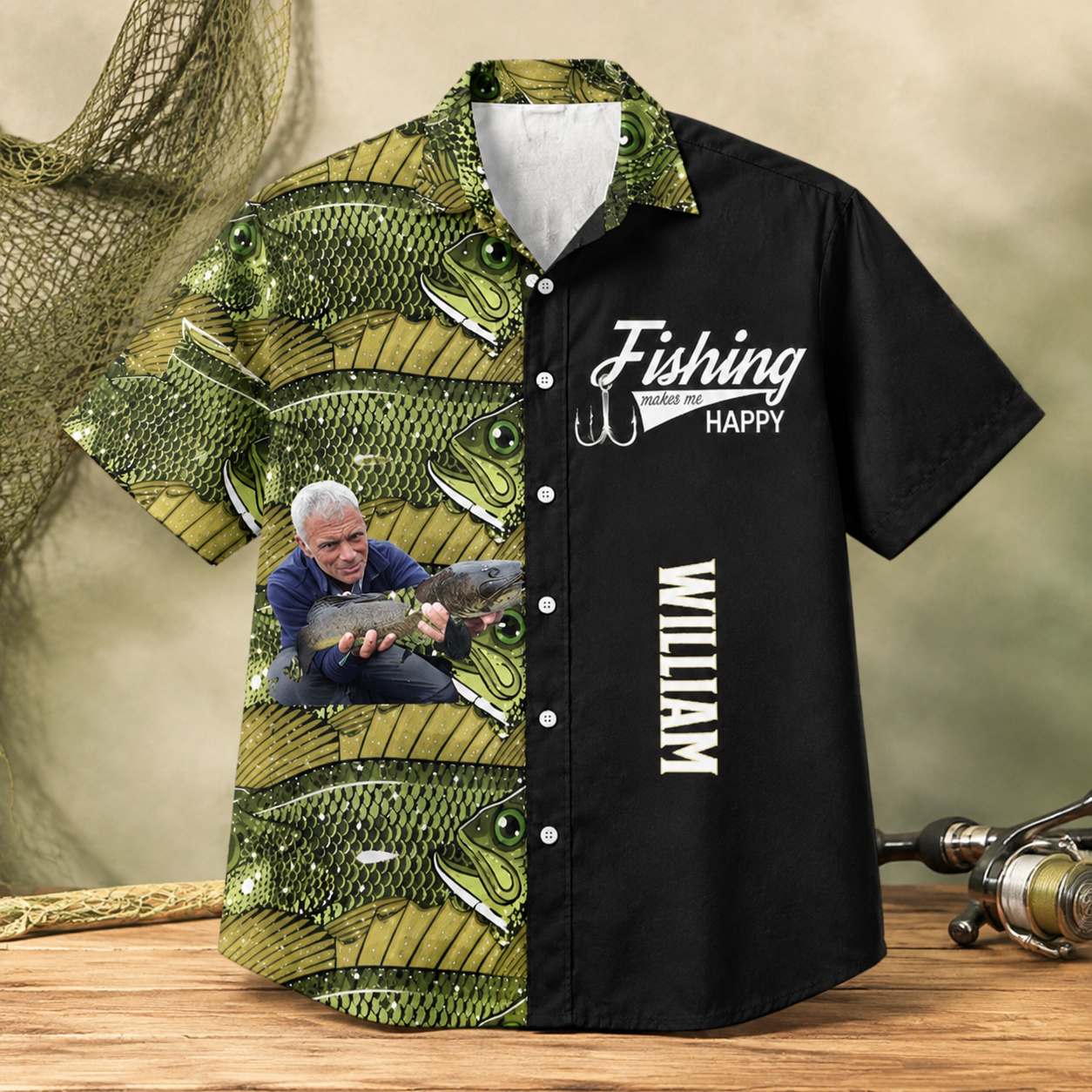 Custom Fishing Hawaiian Shirt, Personalized Photo And Name, Fishing Lover Gift