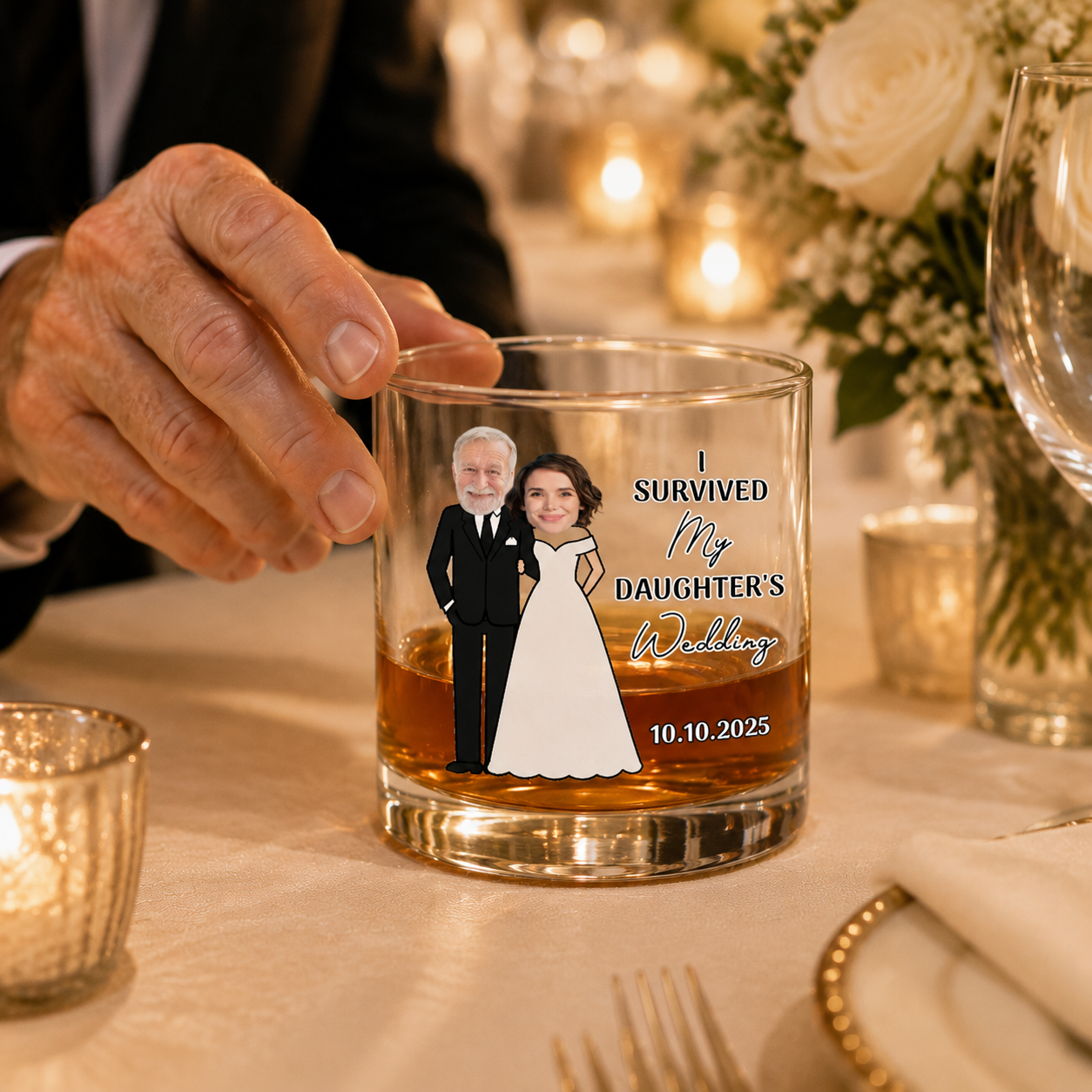 Wedding Gift For Dad I Survived Daughter'S Wedding - Personalized Photo Whiskey Glass