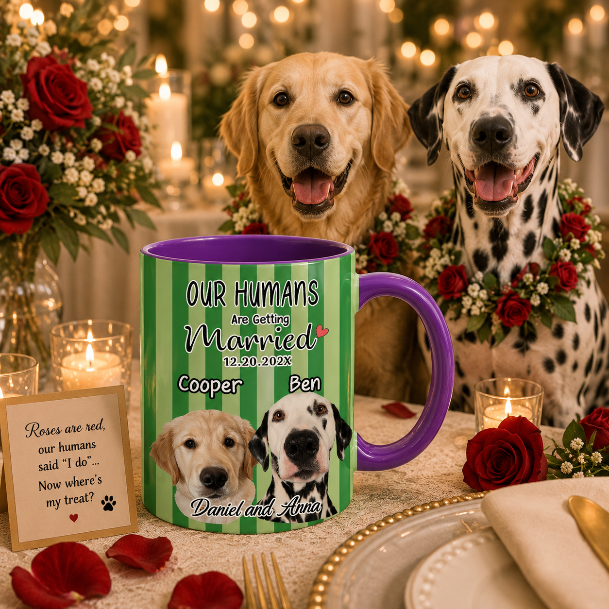 Our Humans Are Getting Married - Personalized Stripe Pet Photo Ceramic Mug