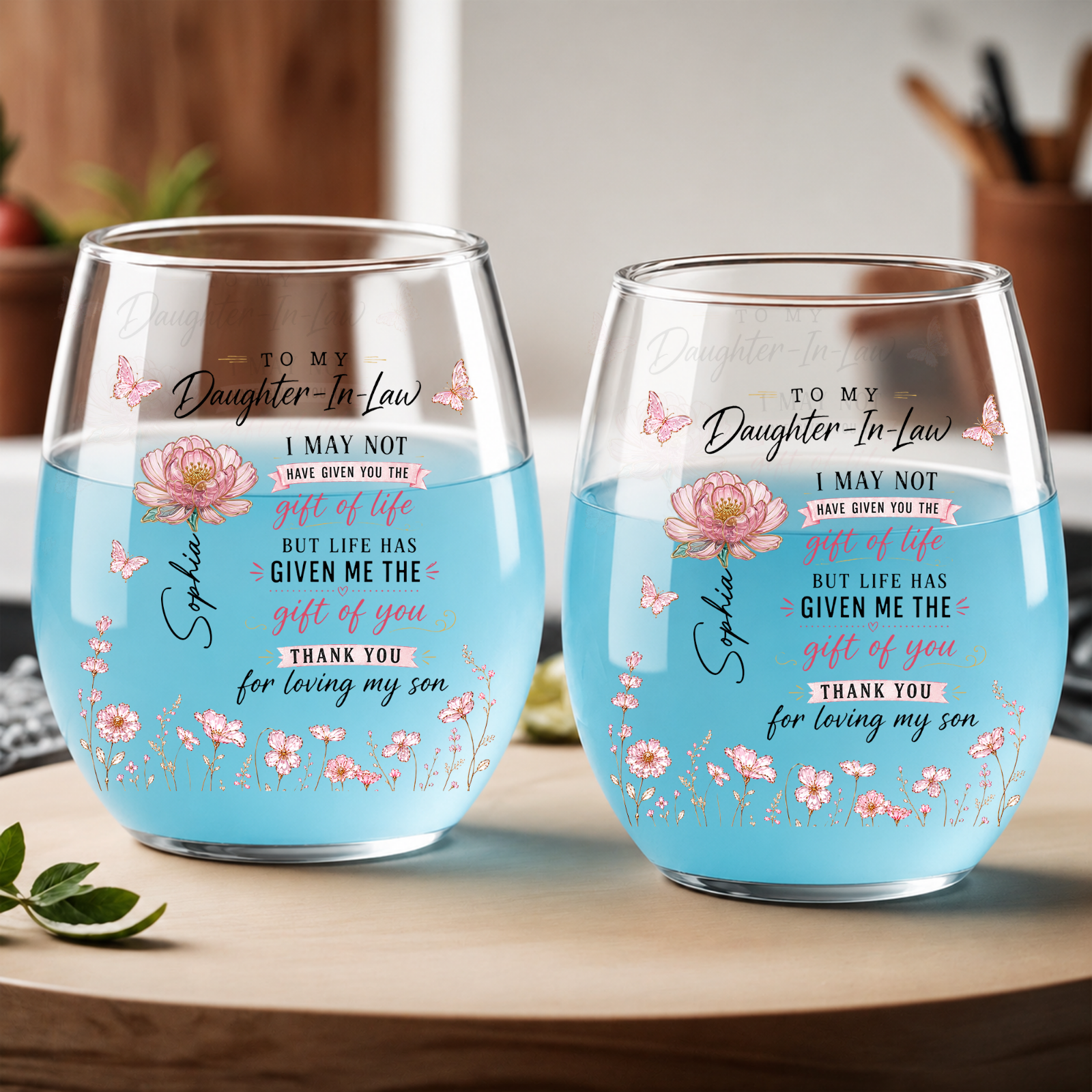 To My Daughter In Law, Personalized Stemless Wine Glass, Gift For Daughter