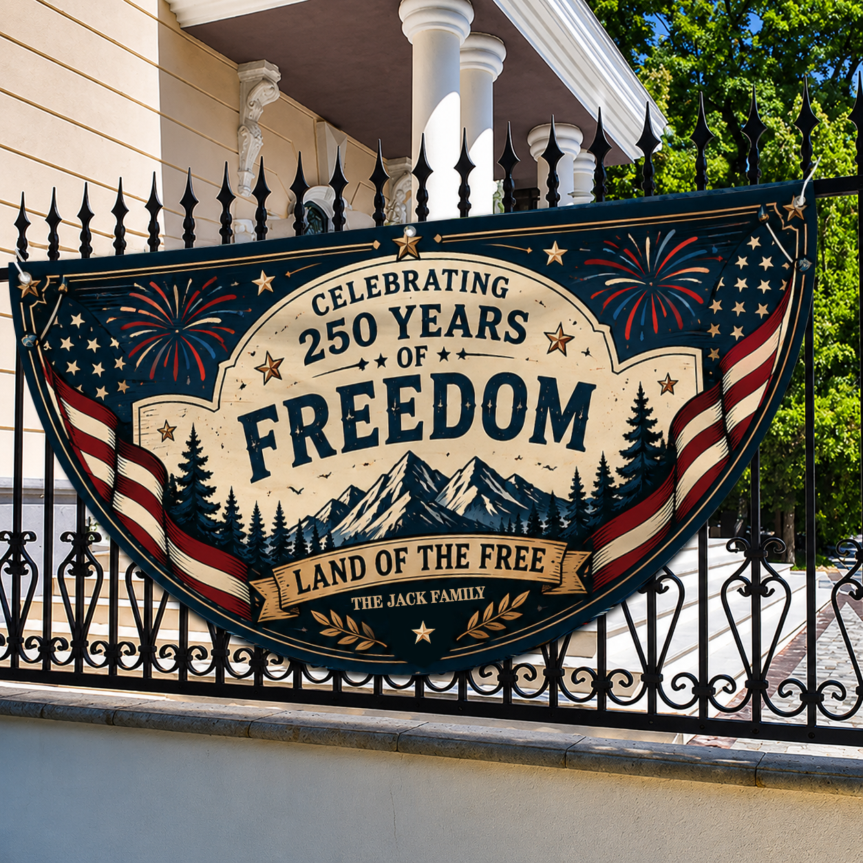 Personalized Usa 250th Anniversary Semicircle Flag, Patriotic Usa 1776–2026 Semiquincentennial Flag