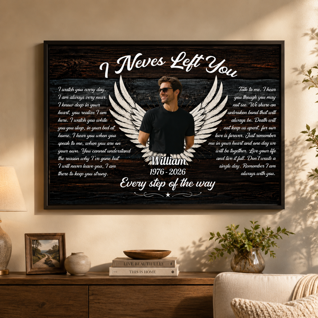 Loss Of Dad, Husband - Custom Photo Angel Wings I Never Left You - Memorial Gift - Personalized Canvas Prints For Family Members