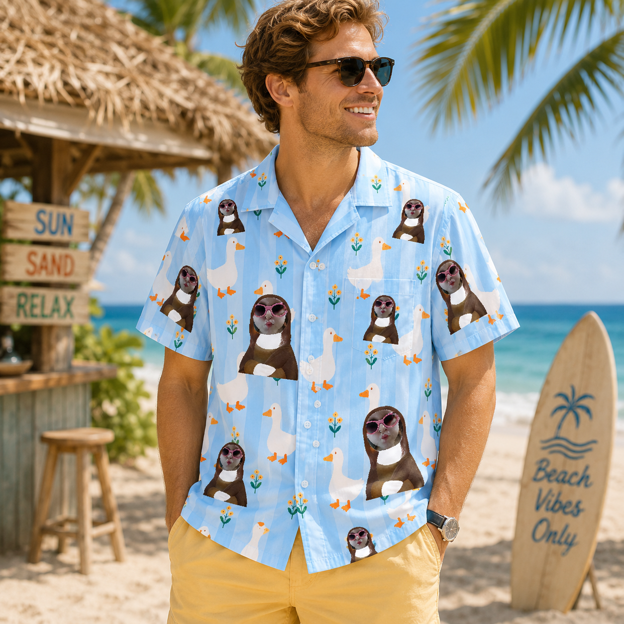 Personalized "Duck Blue Striped" Aloha Shirt
