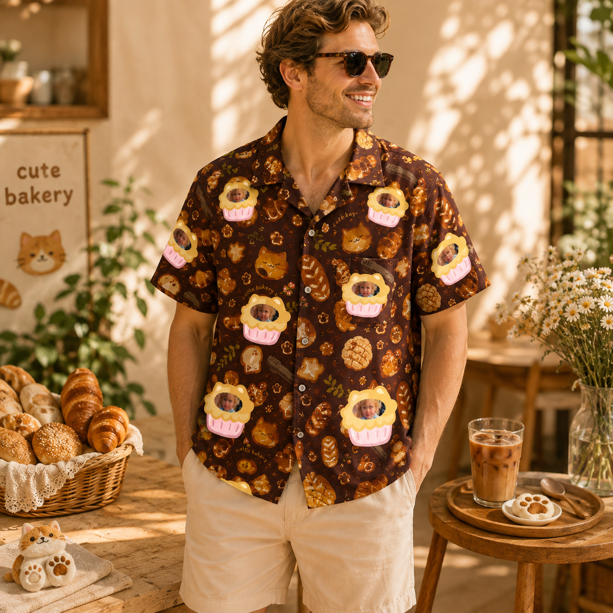 Personalized "Cute Bakery Brown" Aloha Shirt