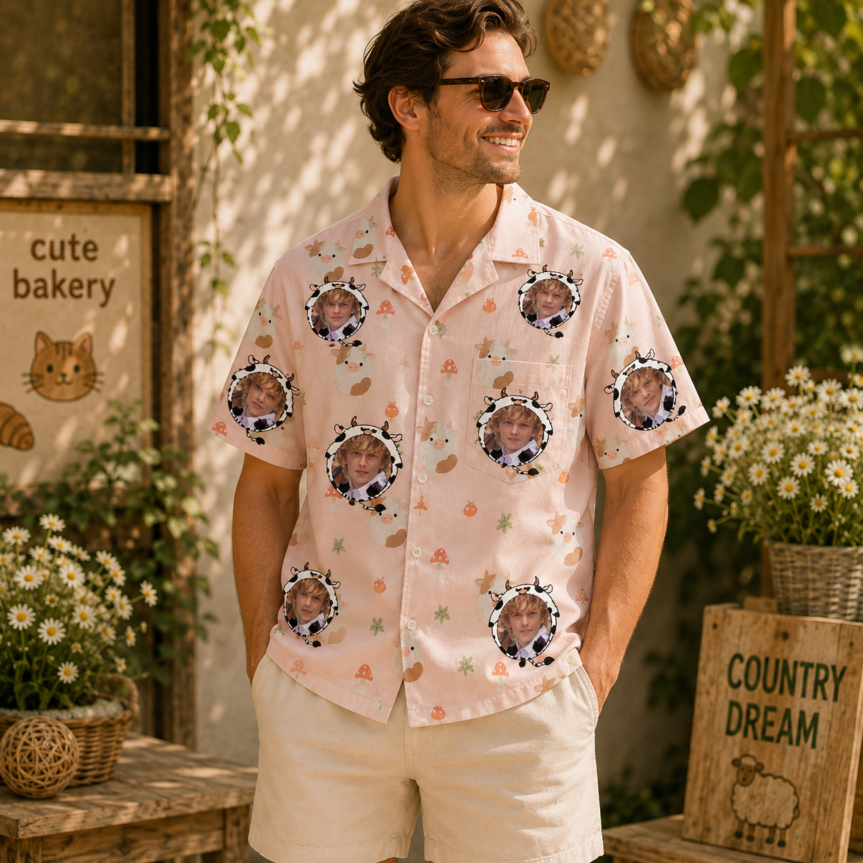 Personalized "Cute Cow Pink" Aloha Shirt