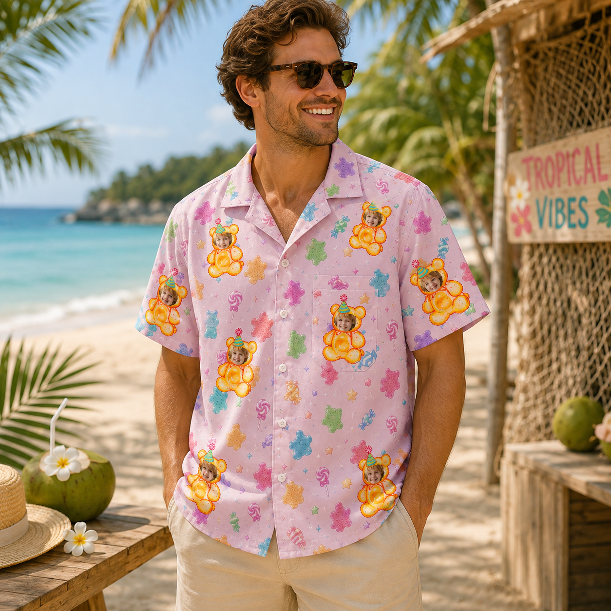 Personalized "Gummy Bear Pink" Aloha Shirt