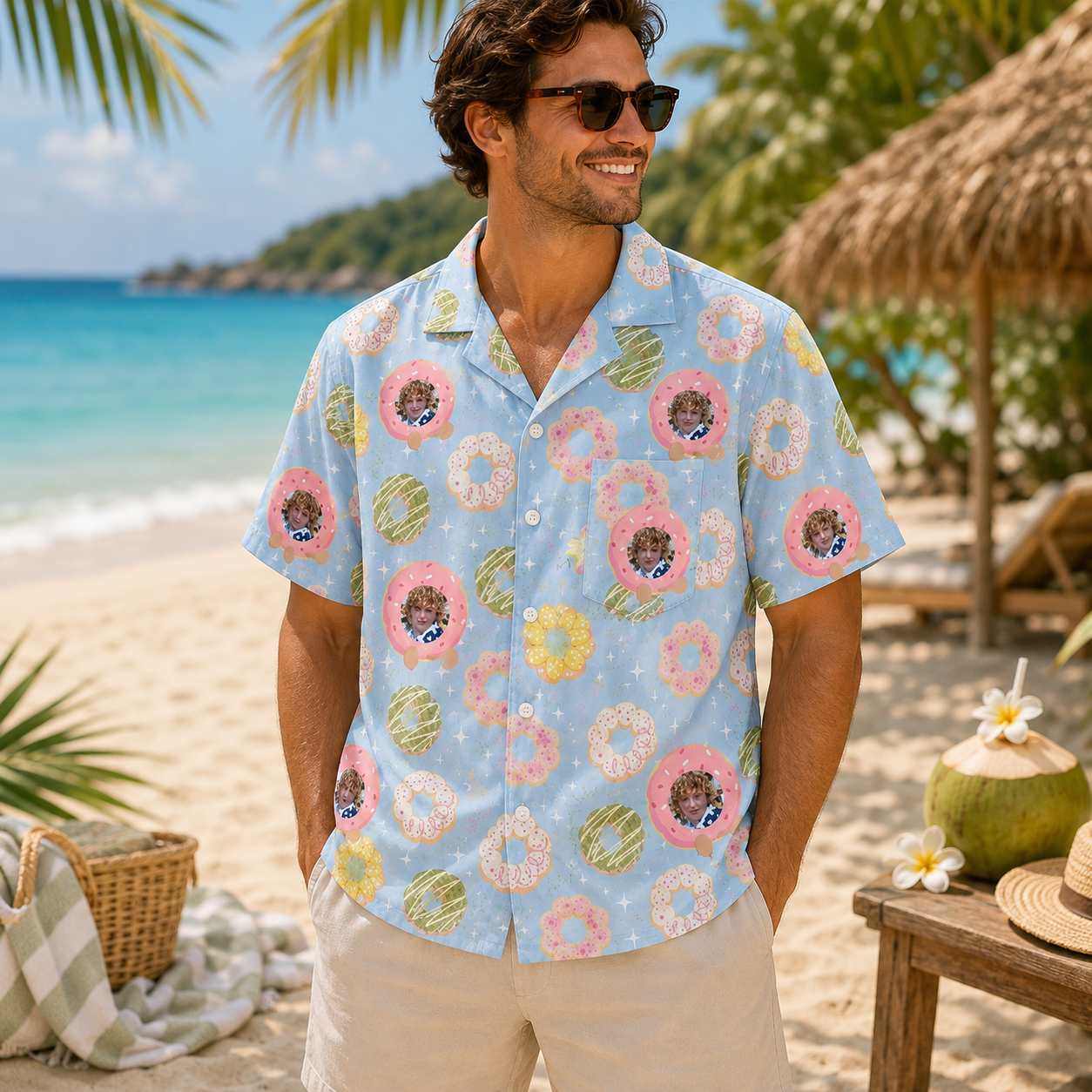 Personalized "Sweet Donut Blue" Aloha Shirt