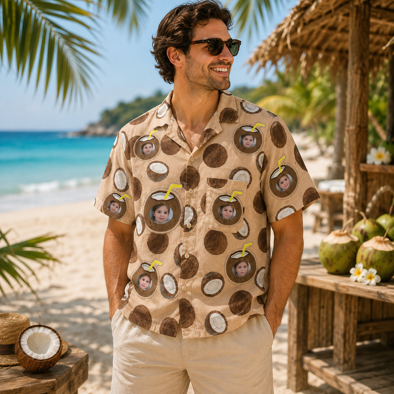 Personalized "Tropical Coconut Brown" Aloha Shirt