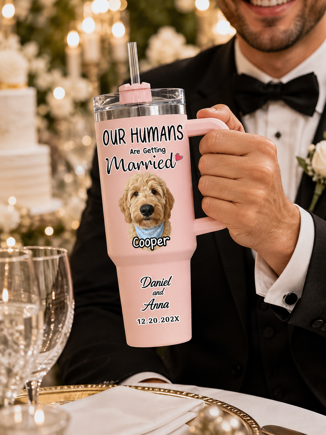 Our Humans Are Getting Married - Personalized 40oz Tumbler With Handle