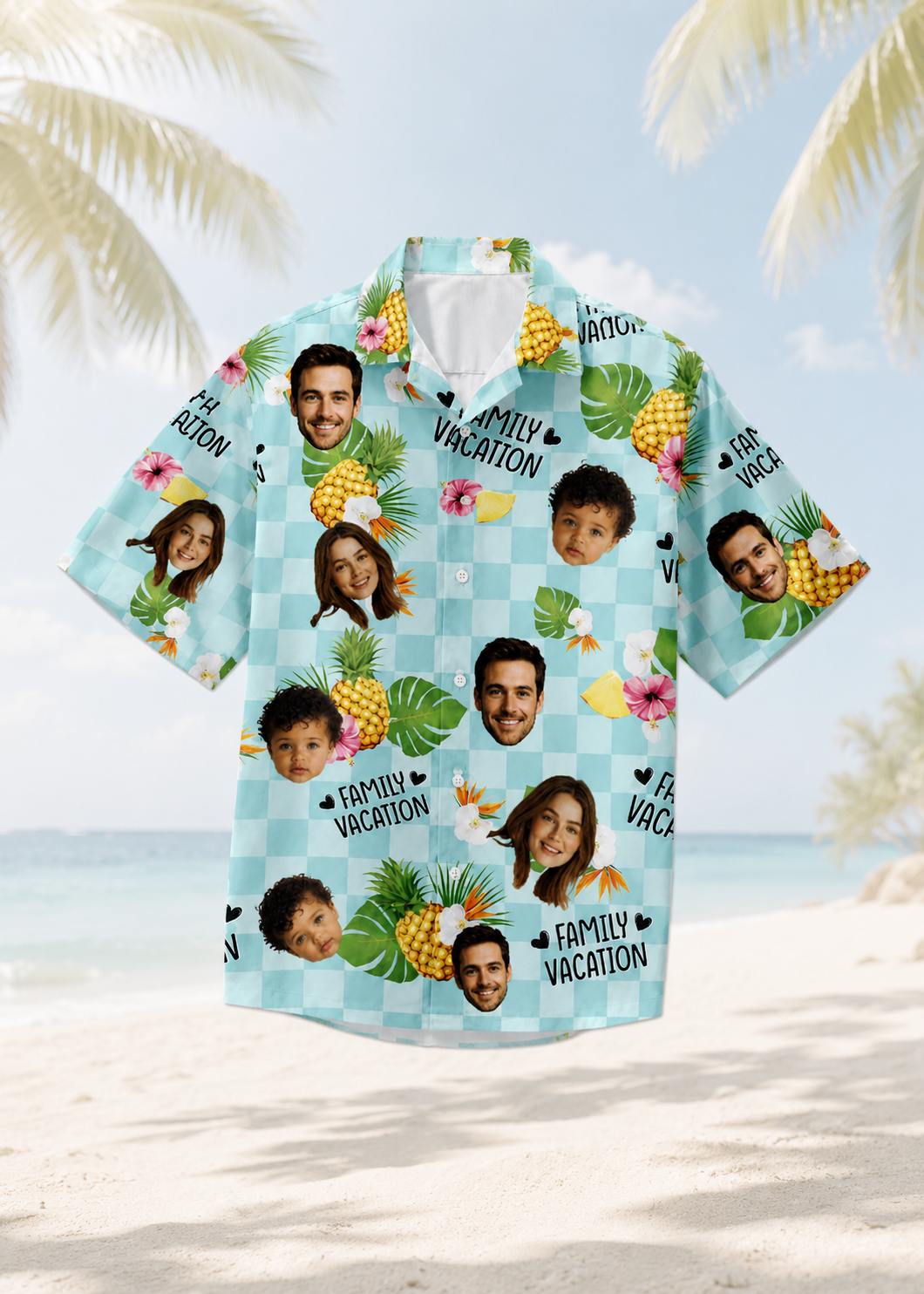 Custom Face Family Hawaiian Shirt Personalized Dad Mom Kids Vacation Shirt