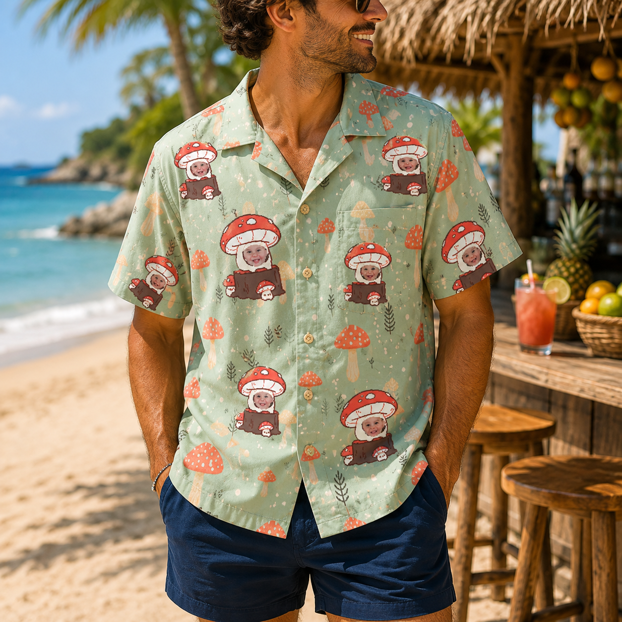 Personalized "Magic Mushroom Green" Aloha Shirt