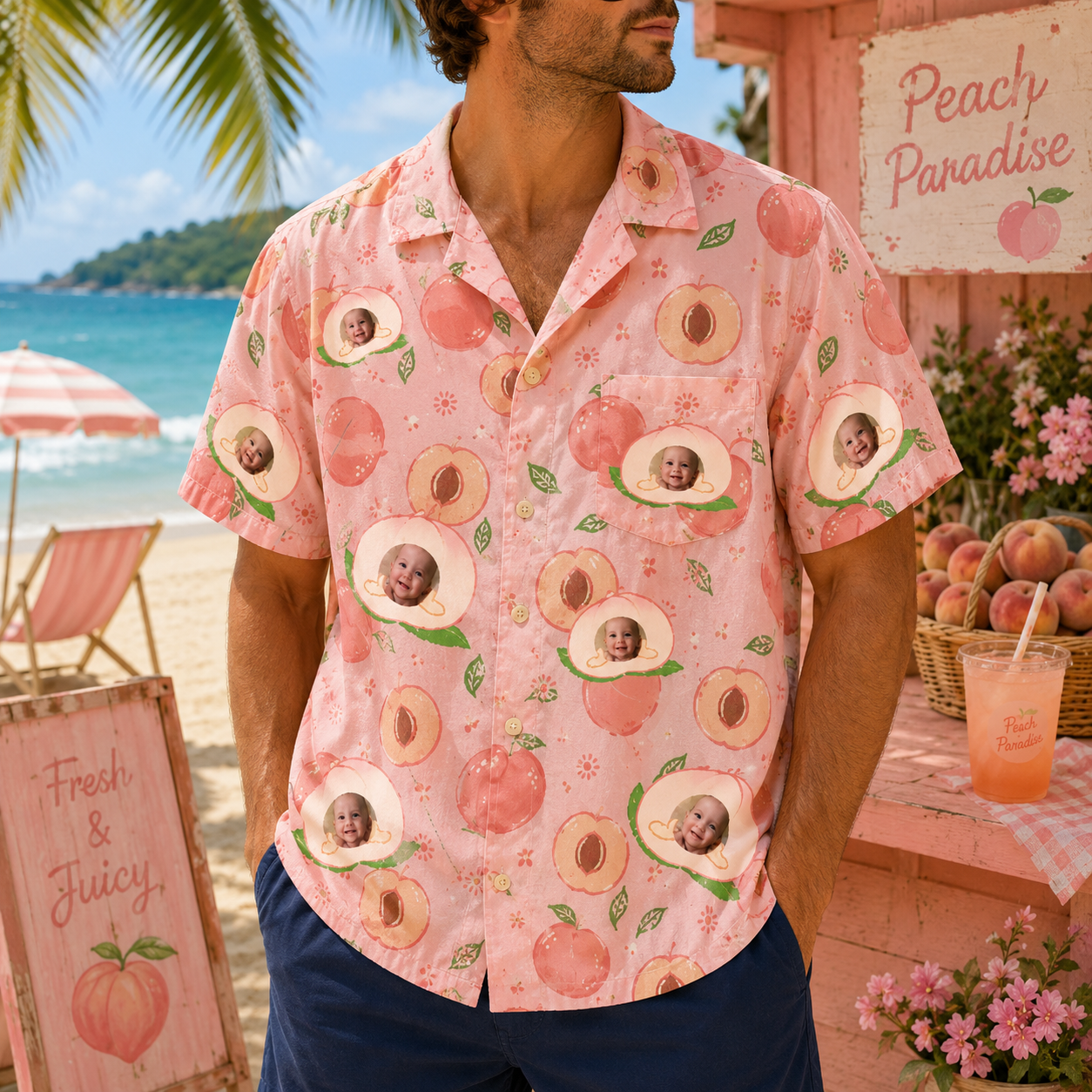 Personalized "Peach Paradise Pink" Aloha Shirt