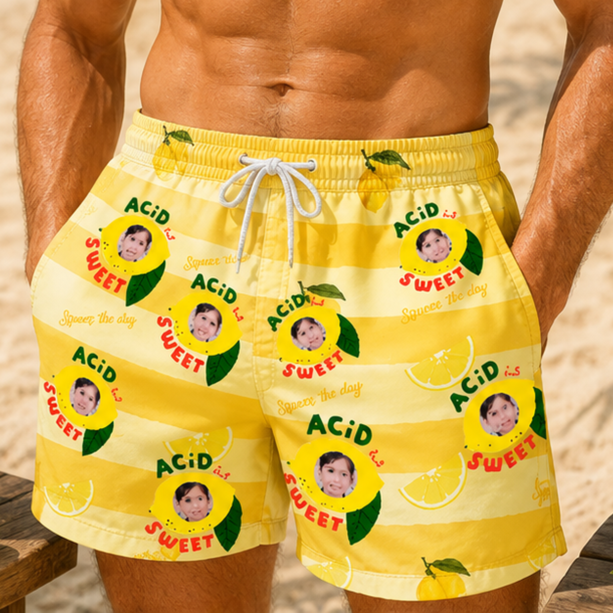 Personalized "Lemon Yellow Striped" Swim Shorts