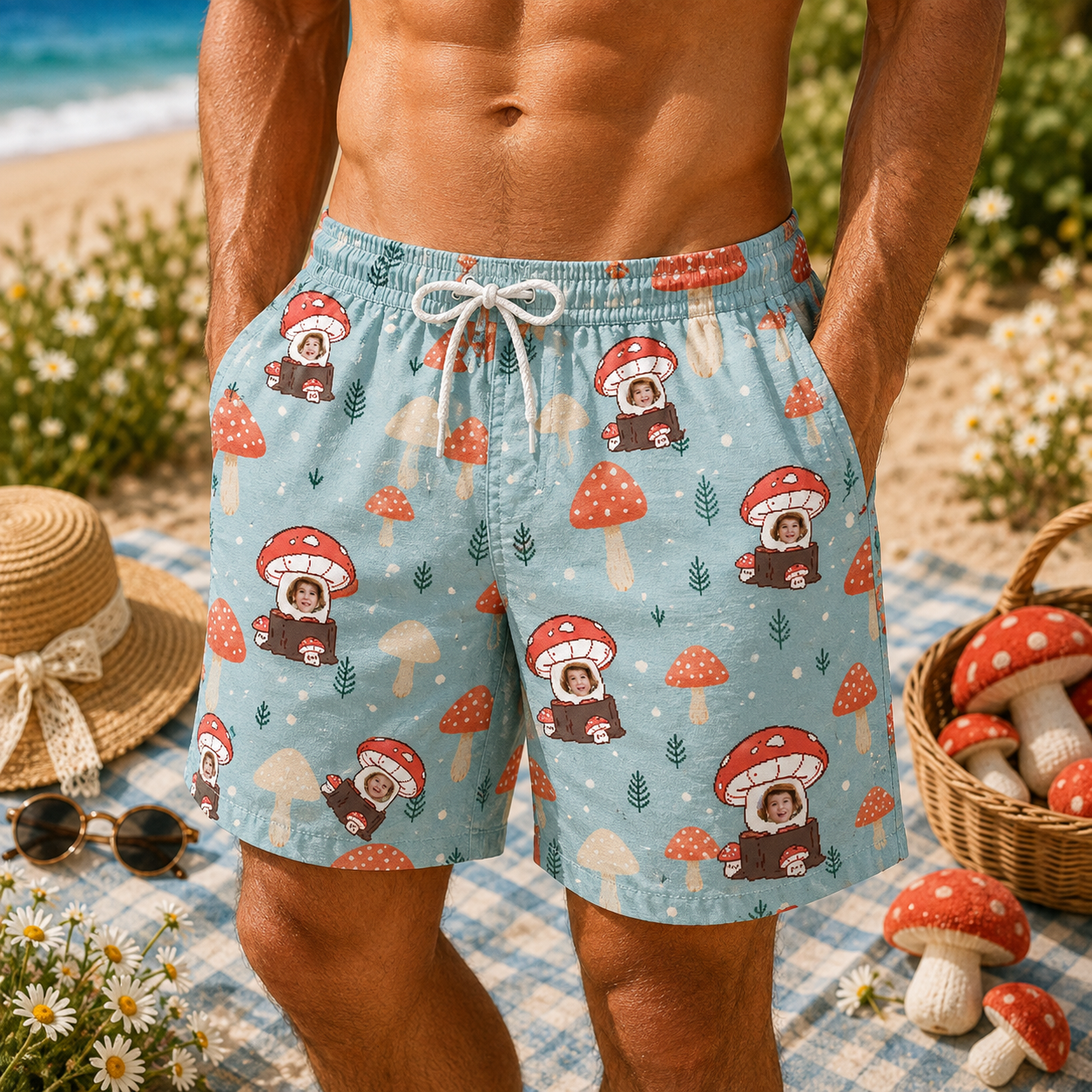 Personalized "Magic Mushroom Blue" Swim Shorts