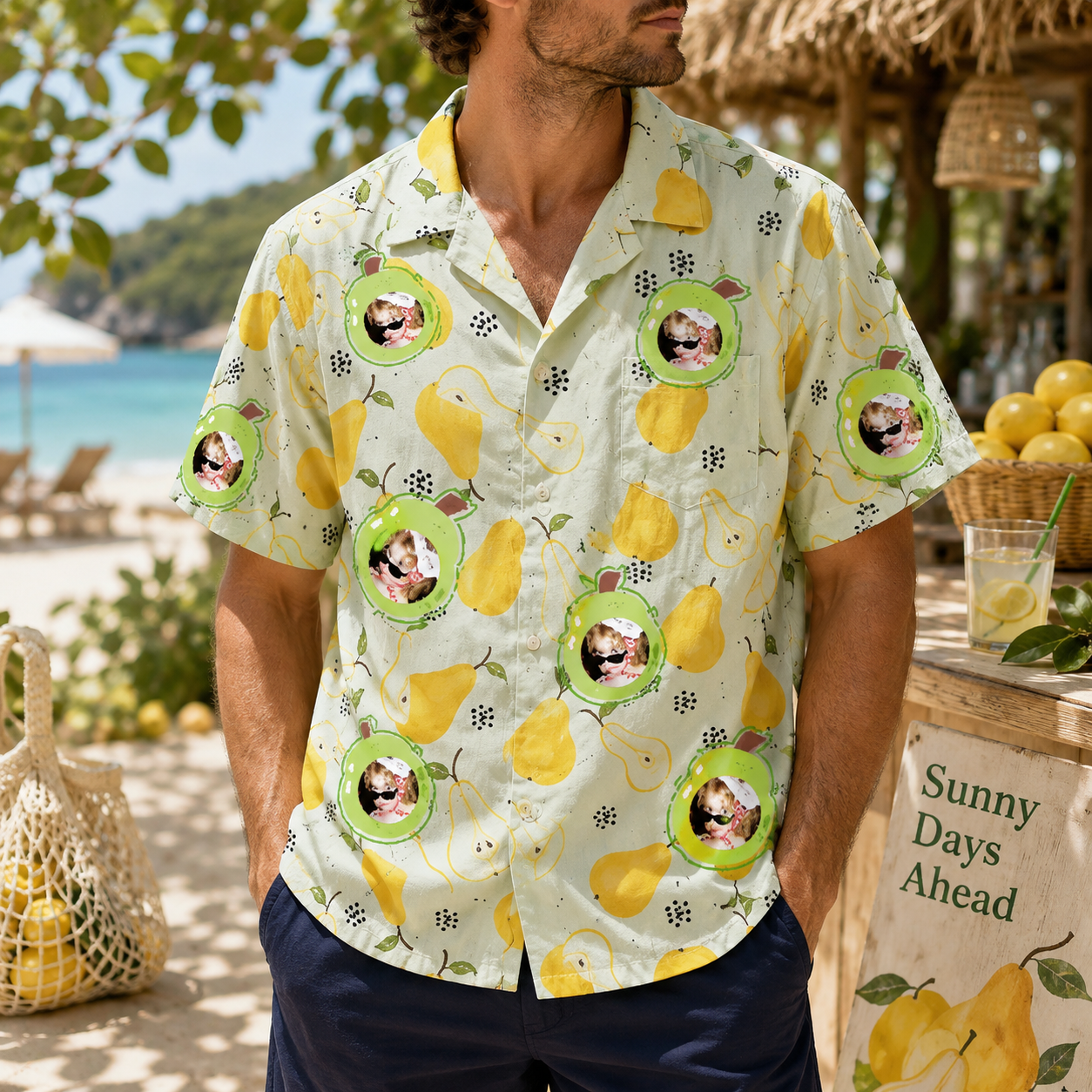 Personalized "Sunny Pear Green" Aloha Shirt
