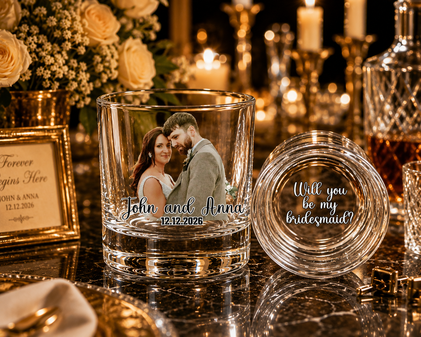 Personalized Couple Photo &Amp; Name 11oz Whiskey Glass - Custom Wedding &Amp; Anniversary Keepsake