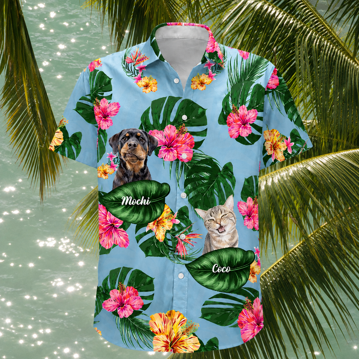 Tropical Pet Portrait Shirt - Custom Pet Photo And Name Hawaiian Shirt, Personalized Dog And Cat Aloha Shirt, Animal Lover Gift, Pet Mom Dad Vacation Outfit
