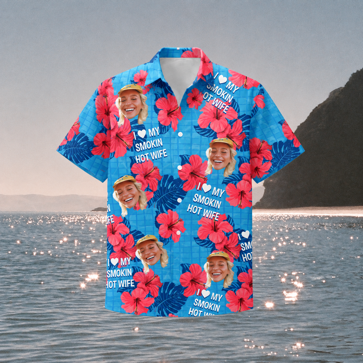 Personalized Wife Or Girlfriend Photo Hawaiian Shirt, Funny Hot Wife Gift, Romantic Beach Vacation Shirt, Custom Couple Gift