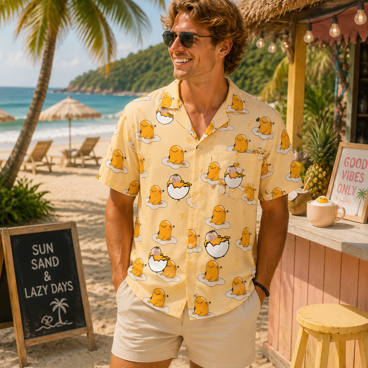 Personalized "Lazy Egg Yellow" Aloha Shirt