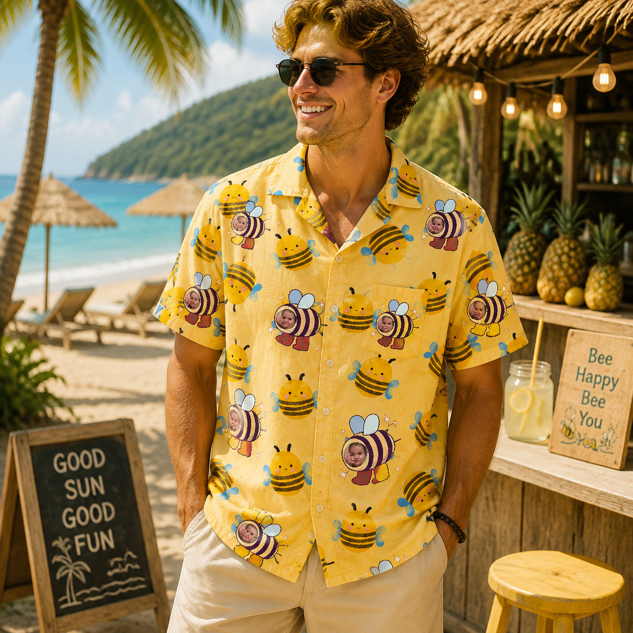 Personalized "Busy Bee Yellow" Aloha Shirt