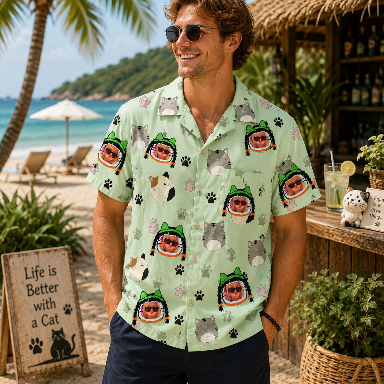 Personalized "Purrfect Cat Mint" Aloha Shirt