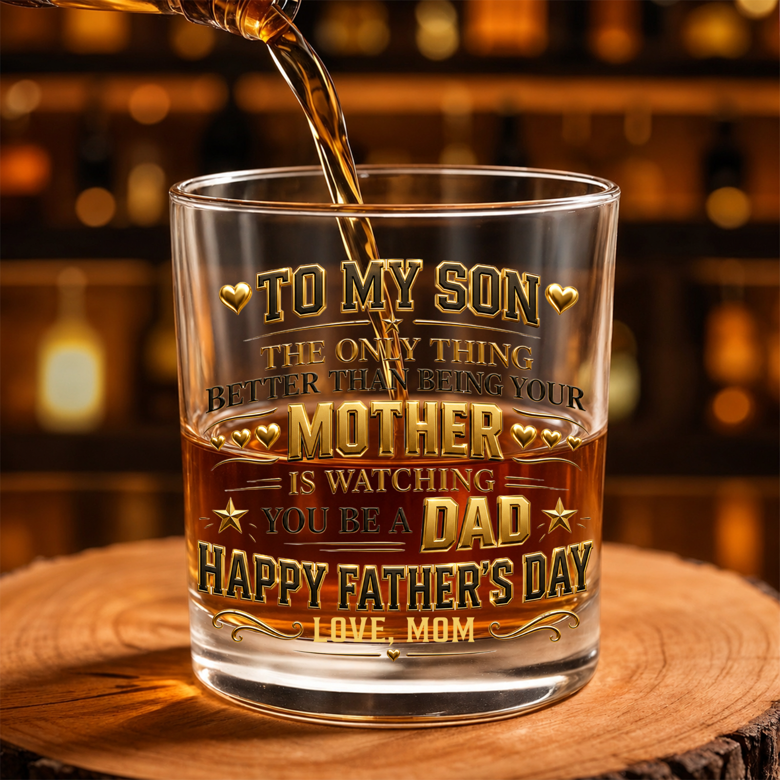 To My Son Mother To Dad Hearts, Personalized Whiskey Glass, Gift For Son