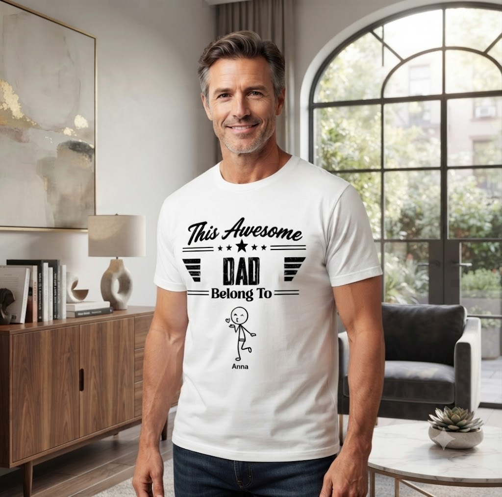 Personalized Classic Tee, This Awesome Dad Belongs To Design, Unique Gift For Dad