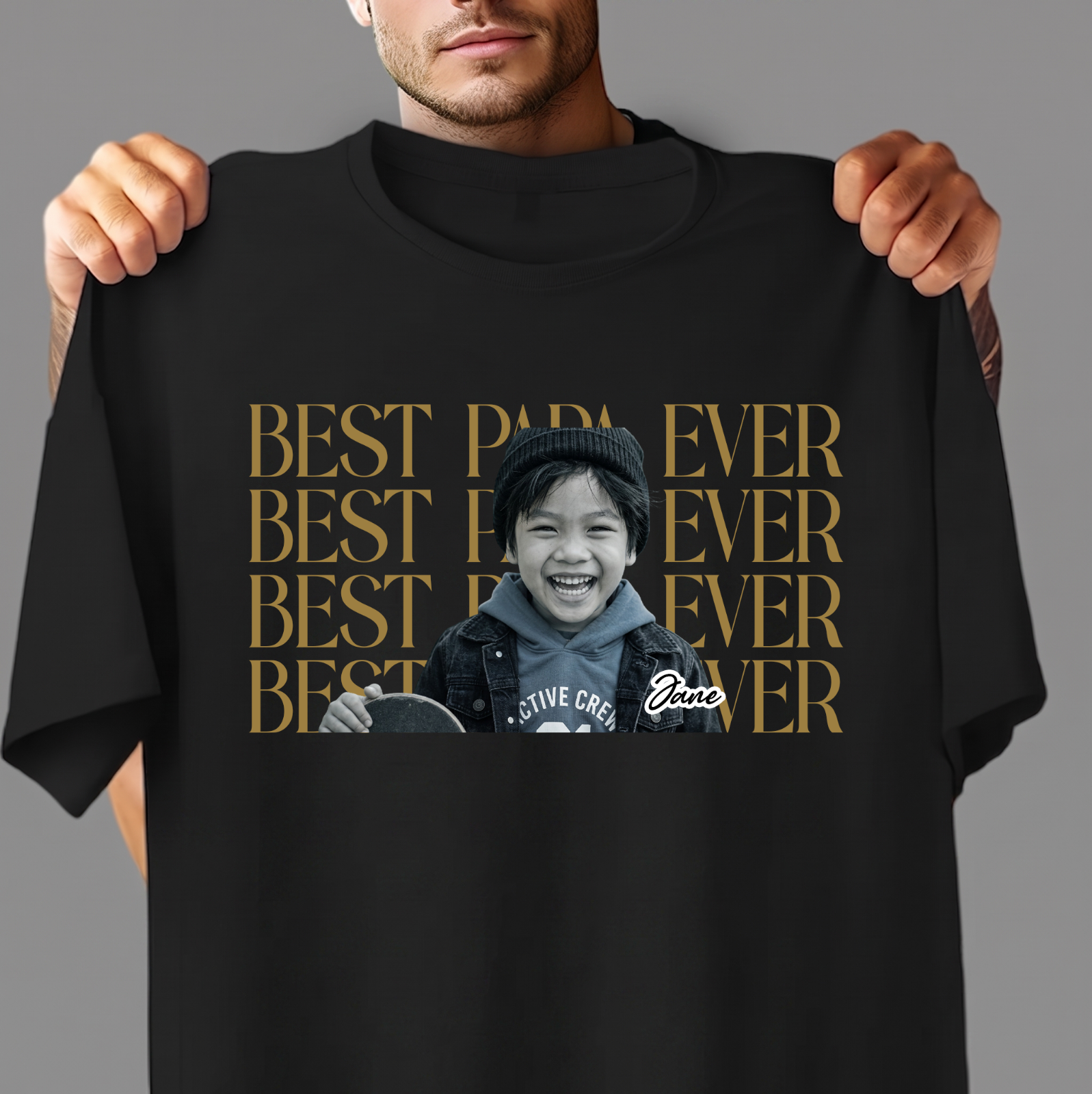 Geckoautumn Personalized Vintage Photo Best Dad Mom Ever Dark Shirt