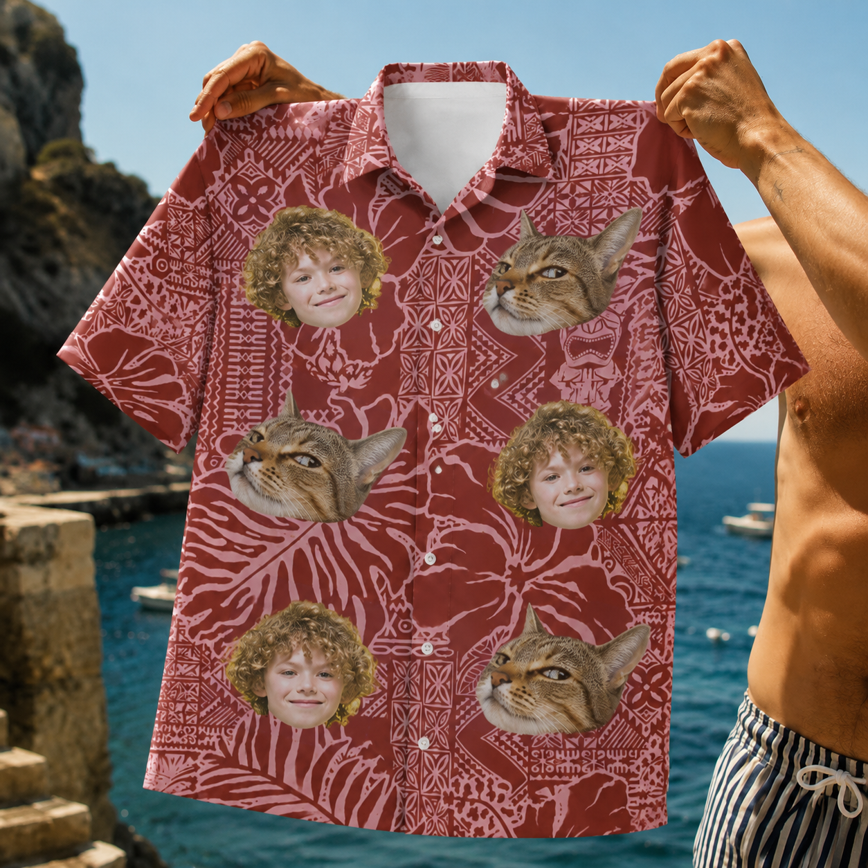 Custom Family And Pet Hawaiian Shirt, Personalized Photo Aloha Shirt, Matching Vacation Group Shirt, Tropical Portrait Button Up, Family Trip Gift