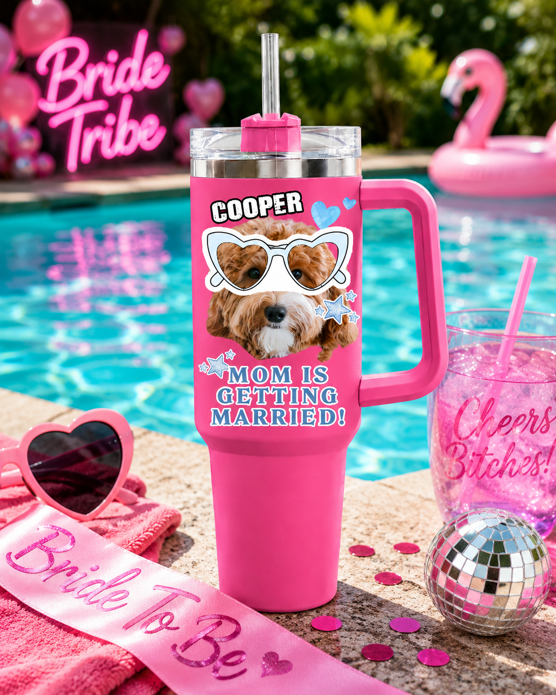 Personalized "Mom Is Getting Married!" Pet Wedding 40oz Tumbler With Handle - Custom Dog Mom Gift