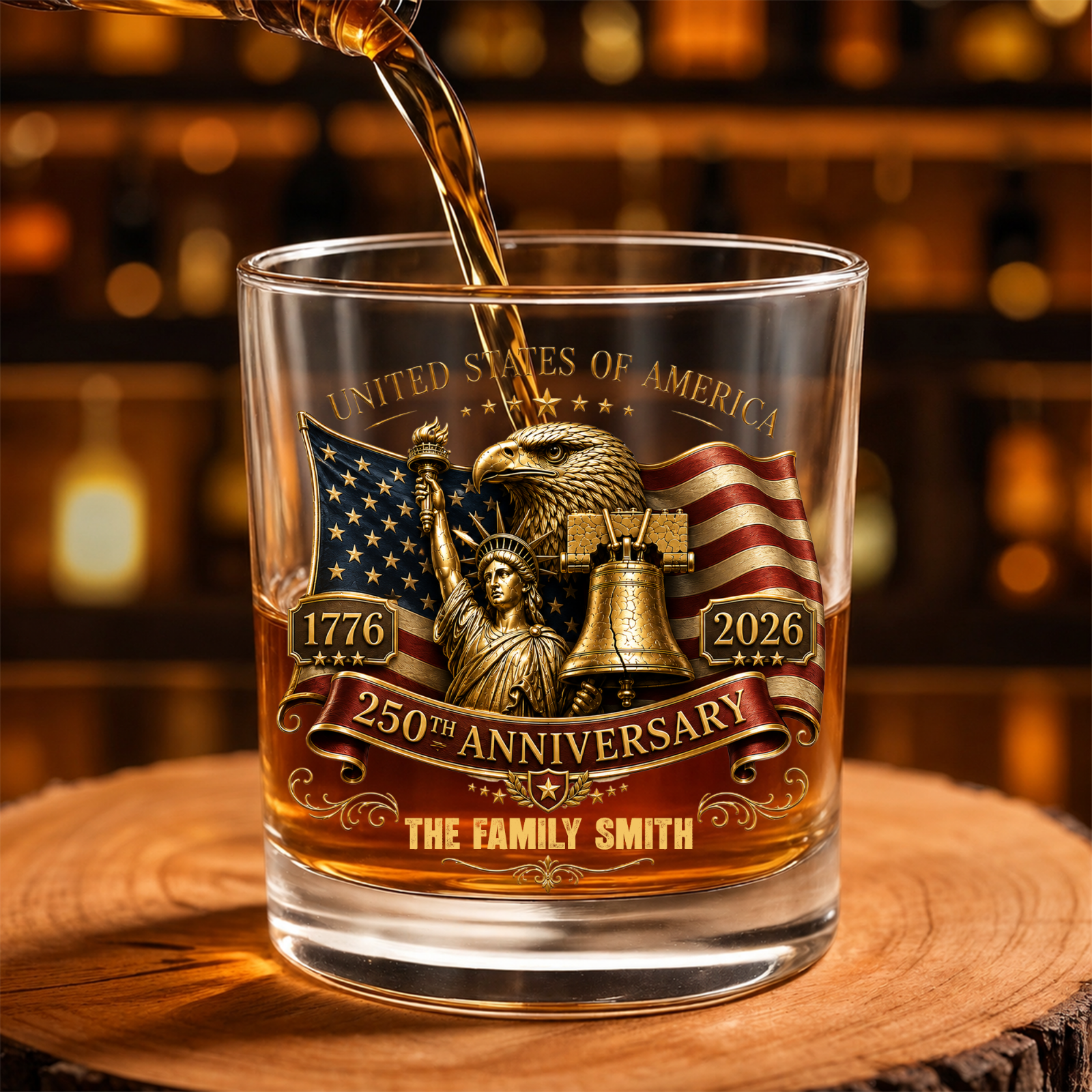 Usa 250th Anniversary Personalized Whiskey Glass, Patriotic Gift For Dad