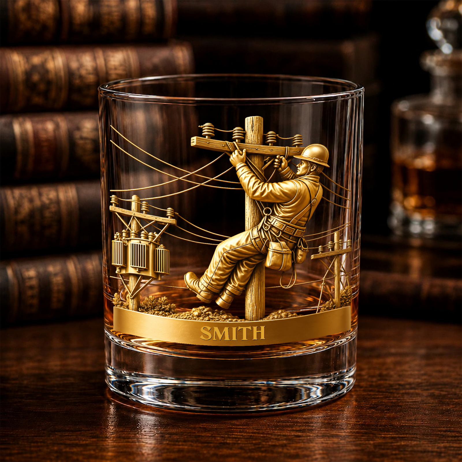 Customized Lineman, Utility Pole, Wires, Personalized Custom Whiskey Glass, Gift For Linemen And Utility Workers