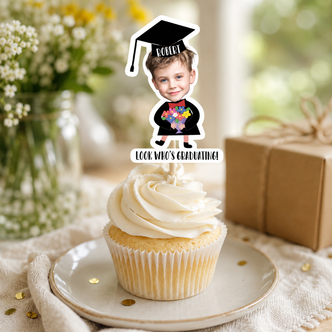 Custom Photo Look Who'S Graduating Cupcake Toppers