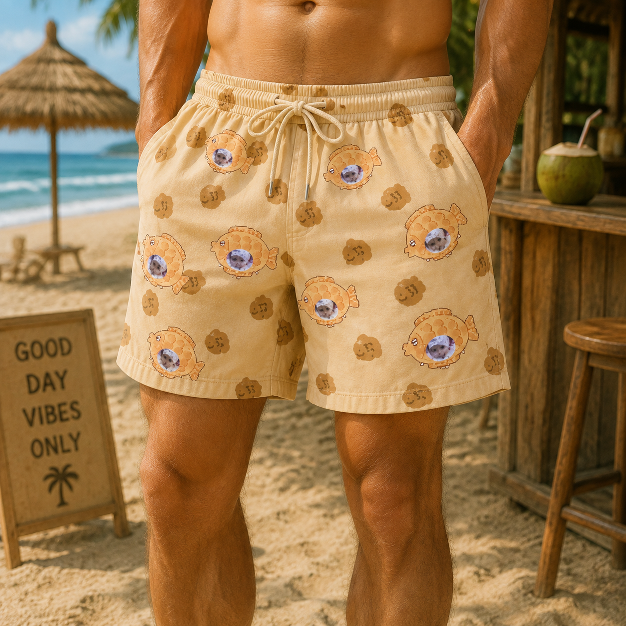 Personalized "Taiyaki Cream" Swim Shorts