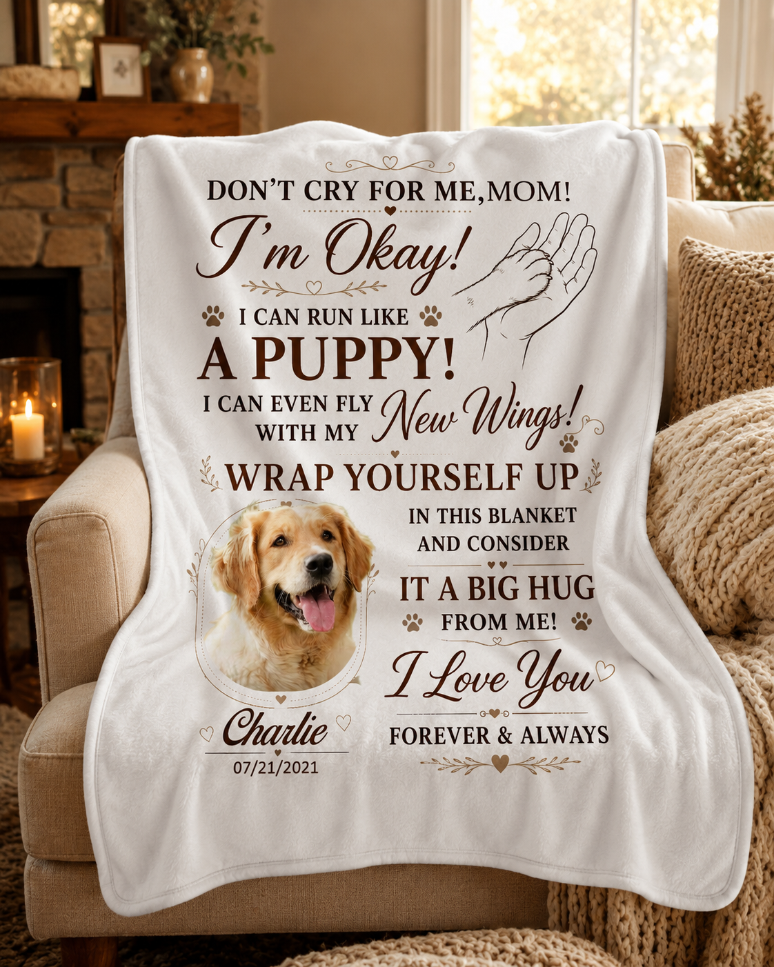 Custom Photo Don'T Cry For Me I'M Okay - Pet Memorial Personalized Custom Blanket - Sympathy Gift For Pet Owners, Pet Lovers