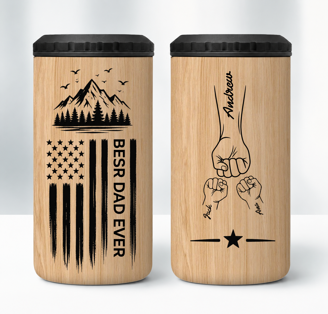Best Dad Ever Fist Bump Outline Nation Flag - Personalized Can Cooler - Gift For Dad, Grandpa, Father'S Day