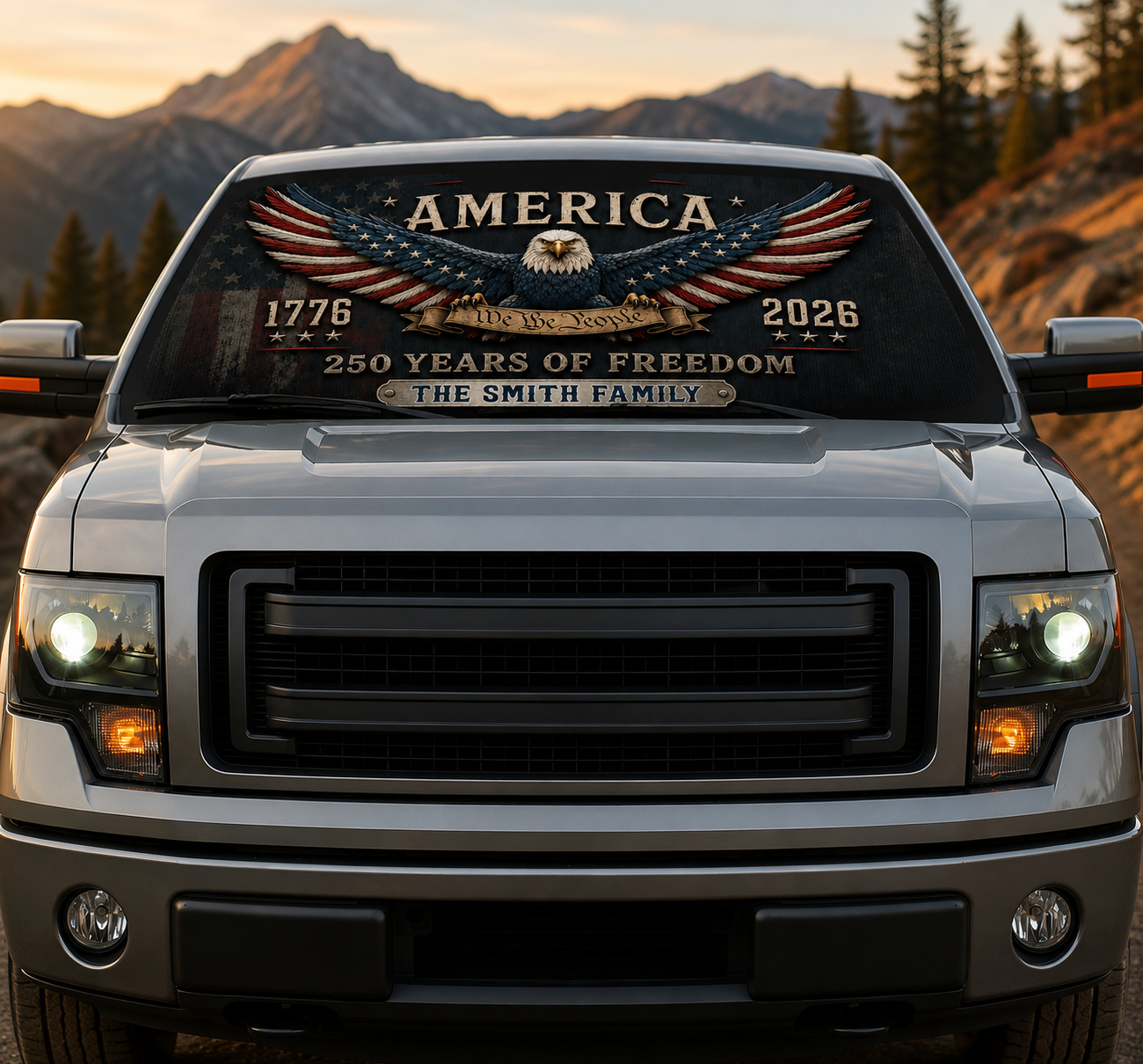 America 250 Years Of Freedom, Personalized Auto Sunshade, Usa Gift