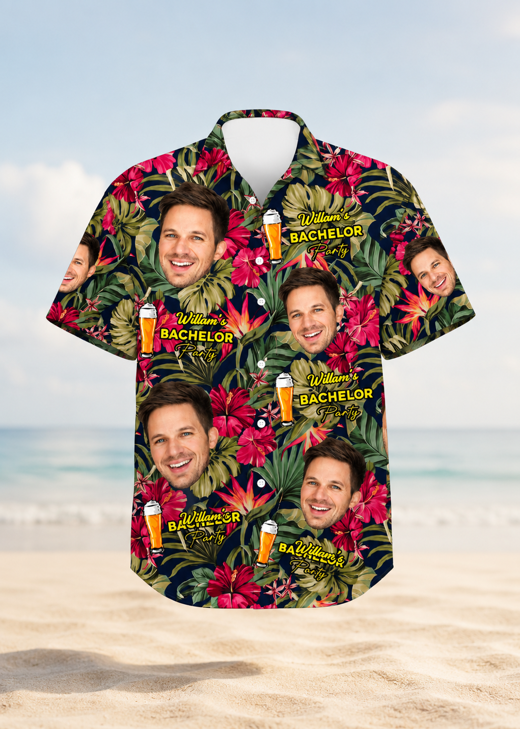 Custom Face Hawaiian Shirt Personalized Name Bachelor Party Tropical Shirt