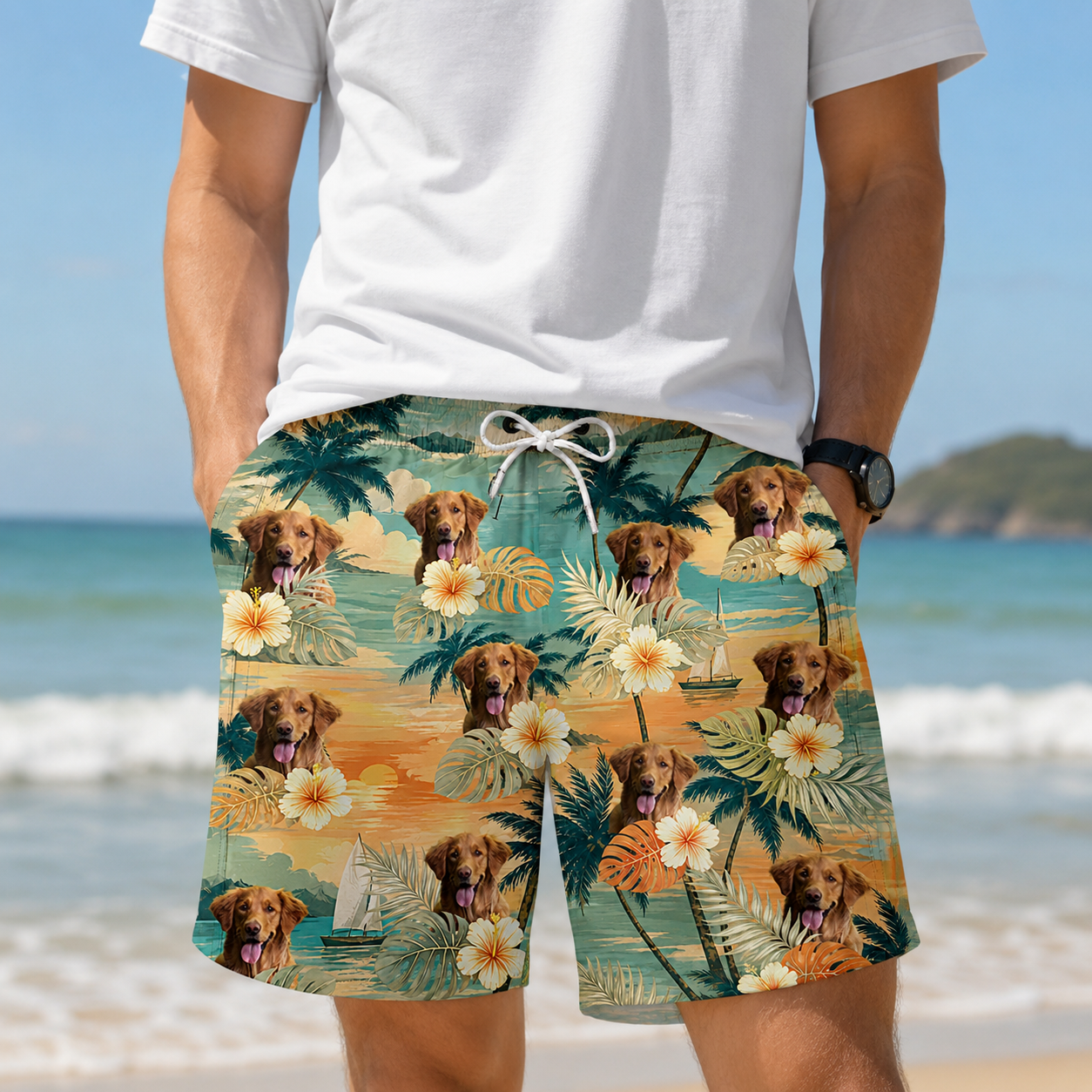 Custom Photo Tropical Hawaiian Aloha Men Beach Shorts - Personalized Summer Vacation And Travel Gifts For Family, Dog Cat Lovers - Life Is Better With Sandy Paws