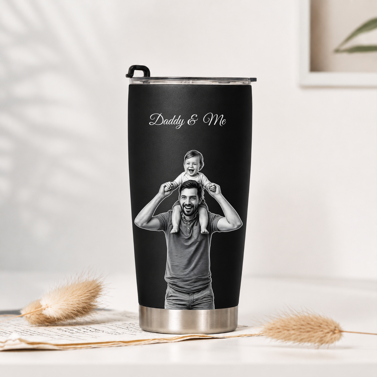Custom Photo Sketch Art Father'S Day Gift For Dad, Husband, Grandpa - Personalized Tumbler Cup