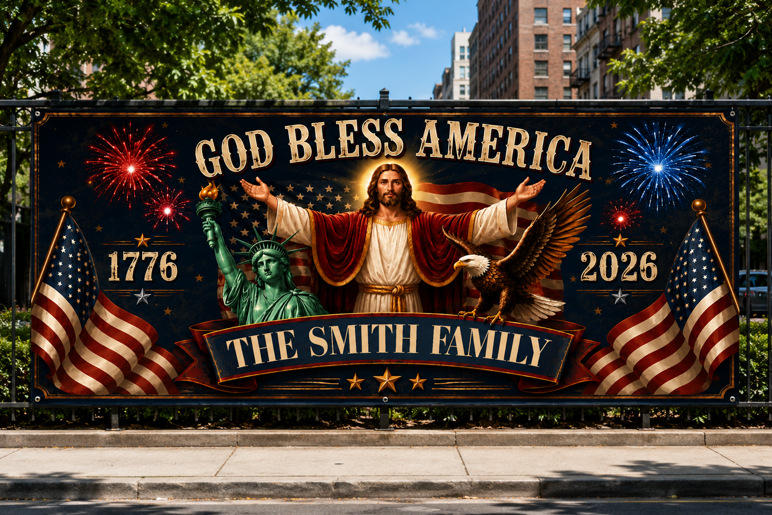 Custom Polyester Outdoor Banner - Personalized America 250th Anniversary Gifts For Mom, Dad, Brother, Sister, Kids - Legacy Lives On Strong