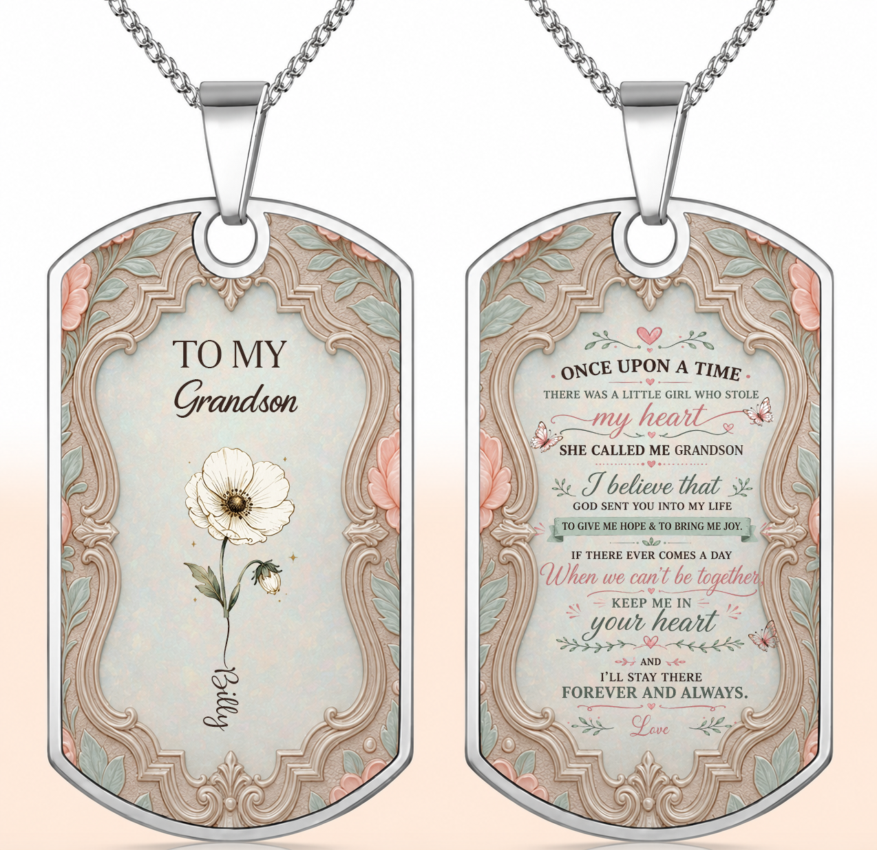 To My Granddaughter Flower Necklace, Dog Tag Necklace, Gift For Her