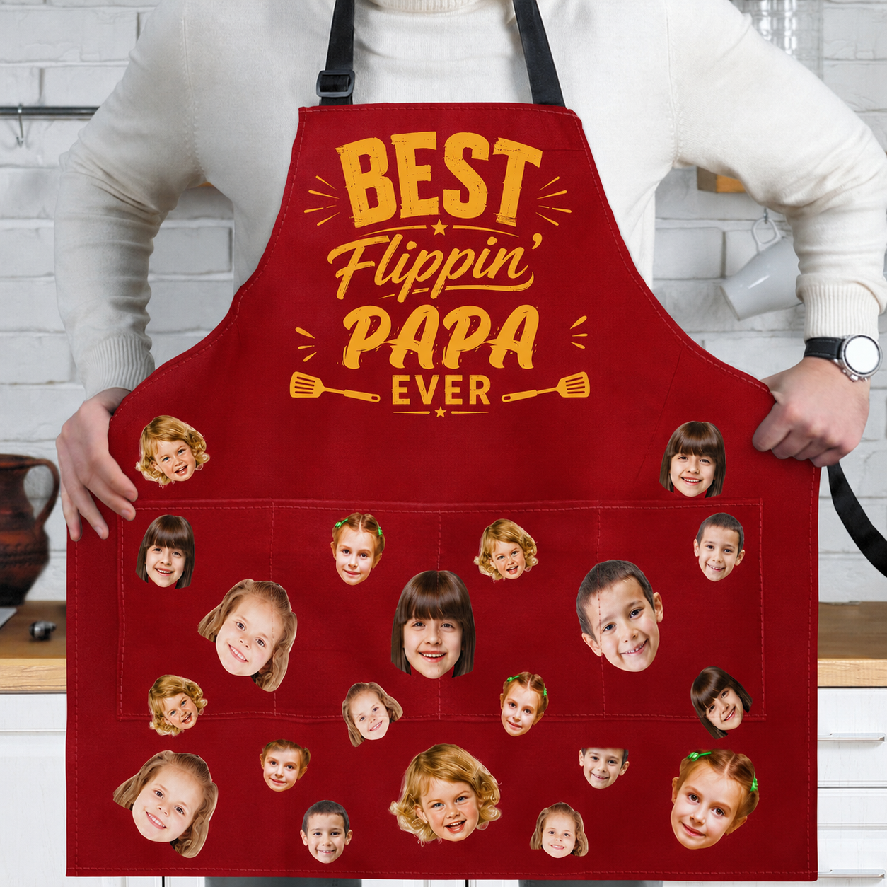 Custom Photo Best Flippin' Papa Ever - Birthday, Anniversary, Funny Gift For Men, Dad, Grandpa, Husband, Boyfriend - Personalized Apron