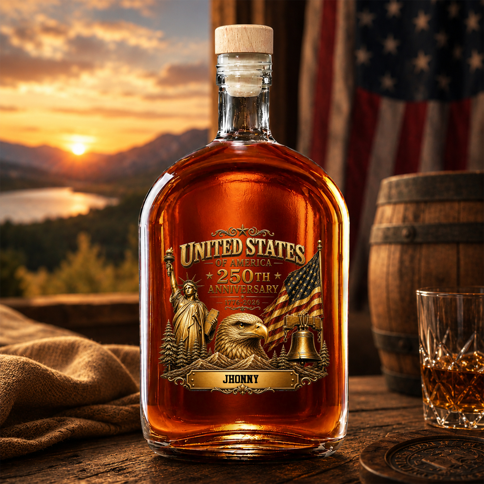 United States Of America 250th Anniversary, Personalized Whiskey Bottle