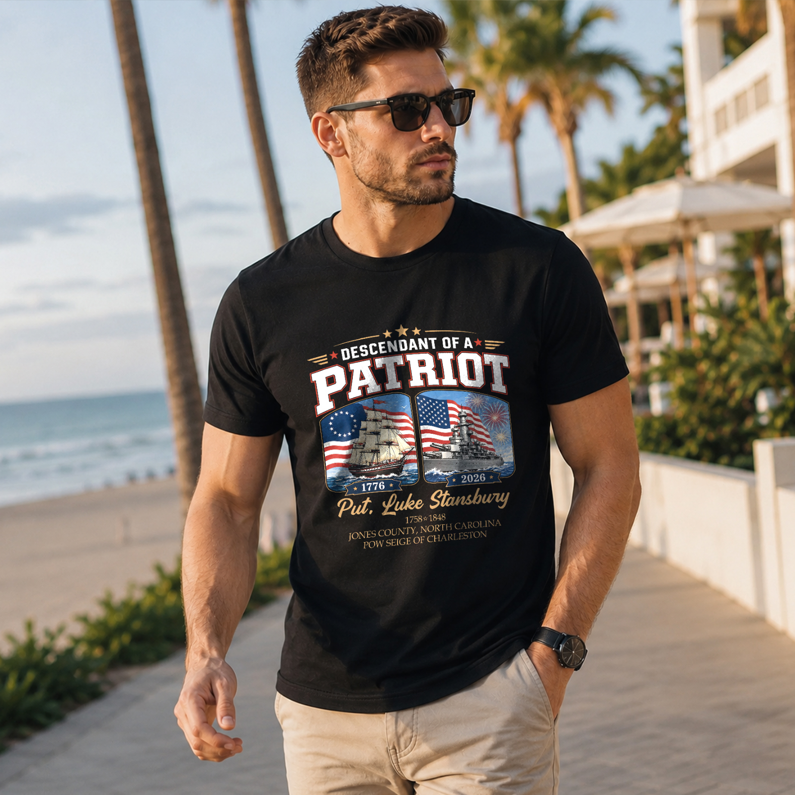Custom Name Descendant Of A Patriot Dark Shirt | Patriotic Tee Gift For 250 Years Anniversary