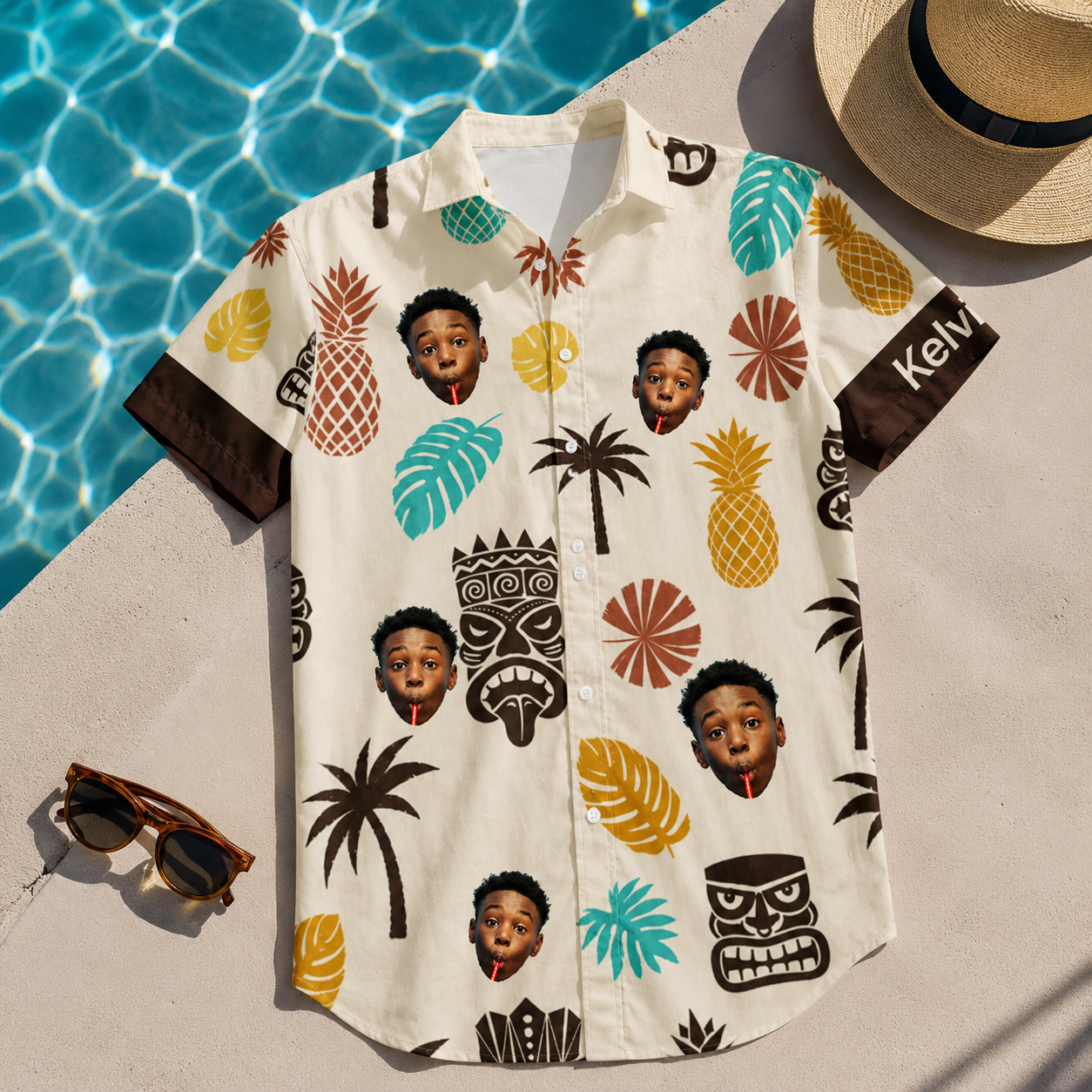 Custom Family Hawaiian Shirt With Face Photo And Name, Personalized Group Vacation Aloha Shirt, Matching Trip Shirts, Tropical Reunion Gift  Design Description