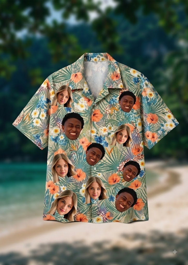 Personalized Custom Face Hawaiian Shirt Tropical Floral Beach Vacation Gift