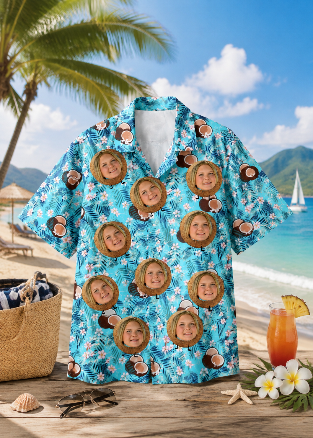 Personalized Custom Face Hawaiian Shirt Coconut Island Aloha Summer Gift